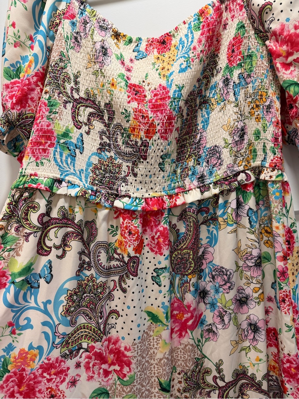 Betsey Johnson Cream Floral Smocked Maxi Dress - Picture 3 of 3